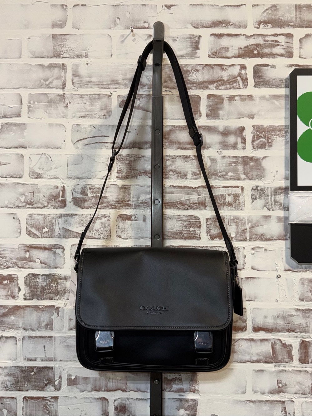 Coach Black Leather racer Messenger Bag with black Hardware